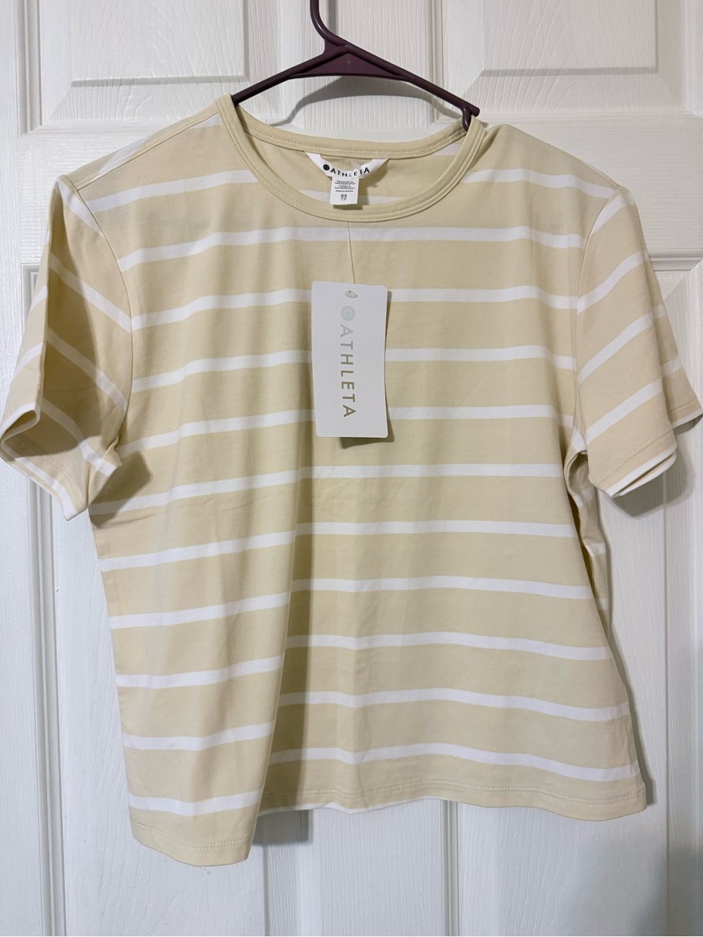 Athleta women’s Cream Striped Short-Sleeve essential Tee oversized